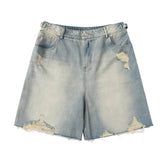 Heavy Industry Hole Washing Denim Shorts Men